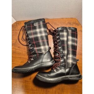 Pajar Canada Women's Winter Combat Boots Black Plaid Leather Size 7-7.5 Flaw
